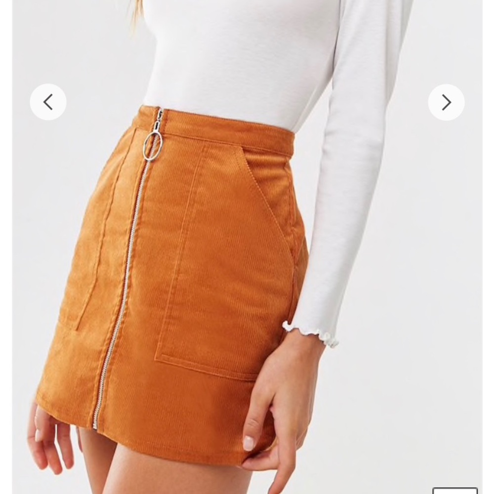 Zip front corduroy skirt